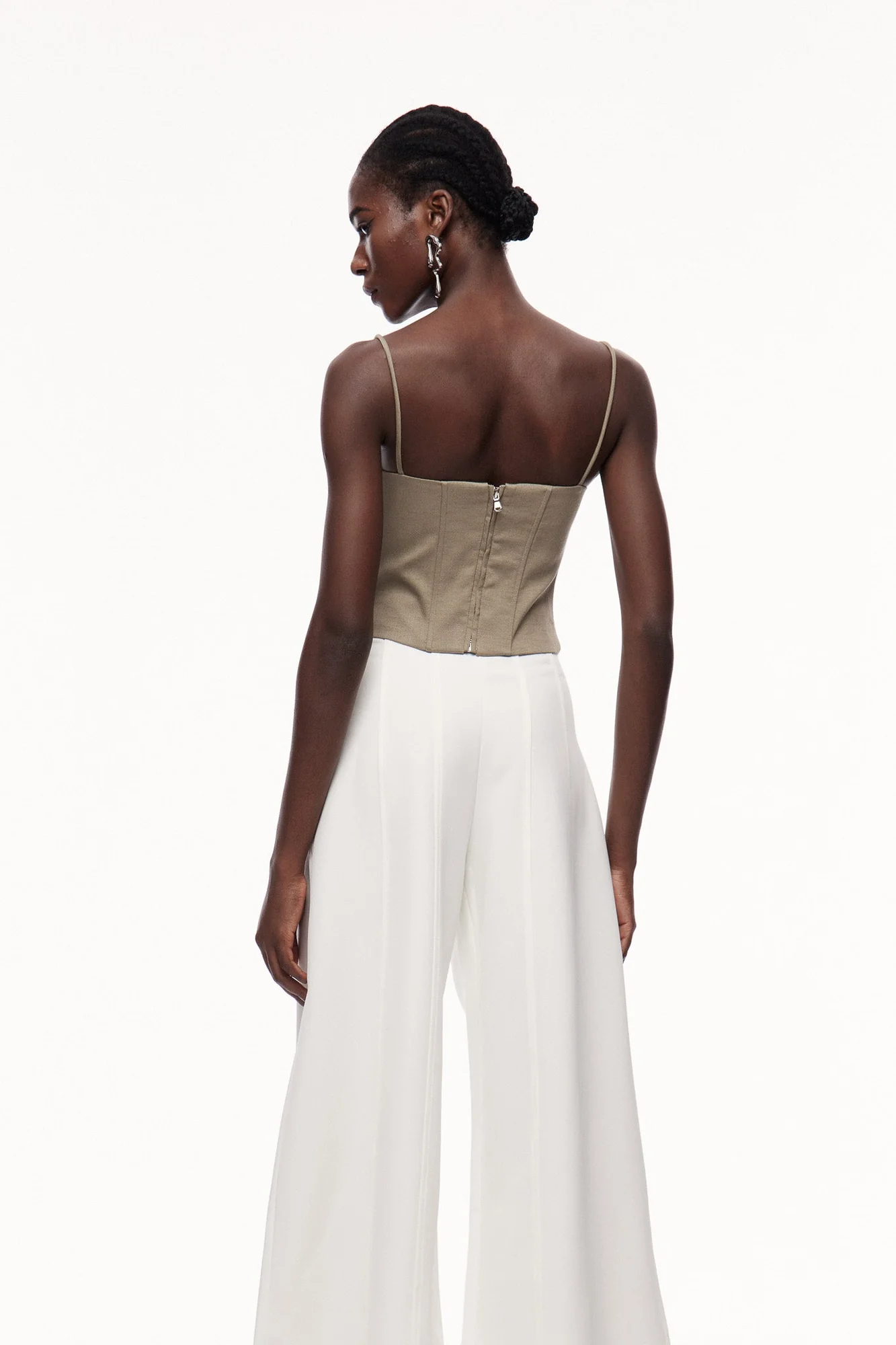 Khaki Asymmetric Floral Lace-Up Top