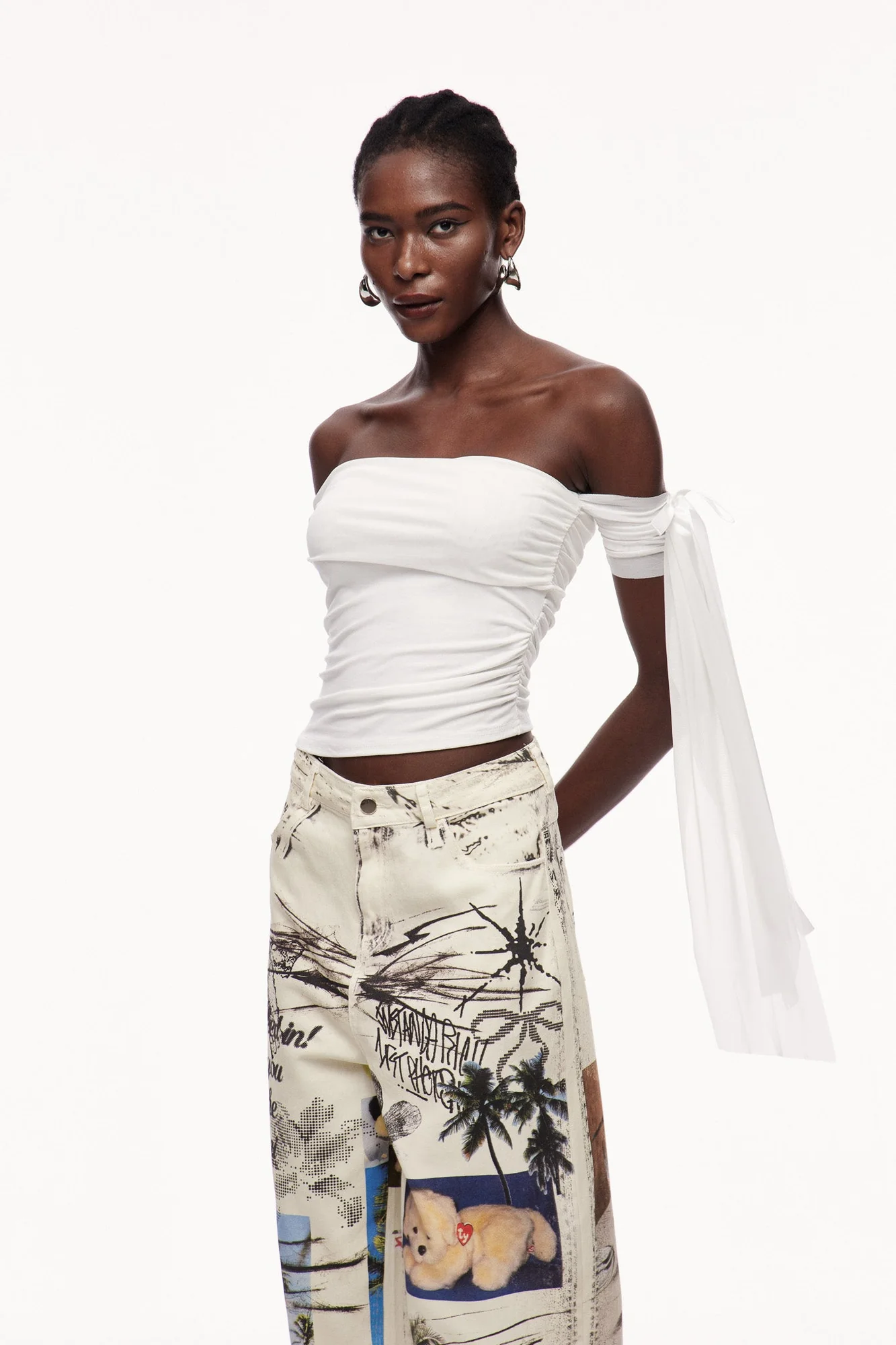 Chic White Asymmetric Lace-Up Top | Womens Fashion