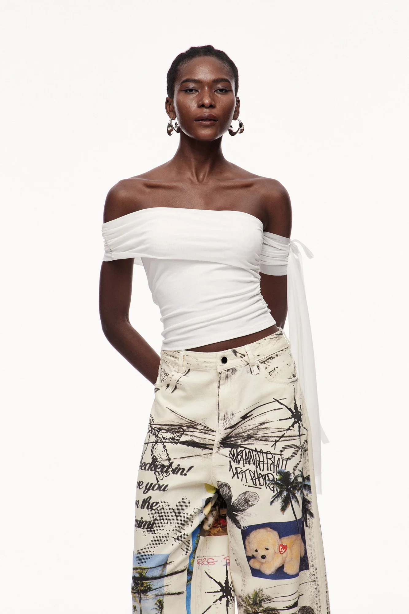 Chic White Asymmetric Lace-Up Top | Womens Fashion