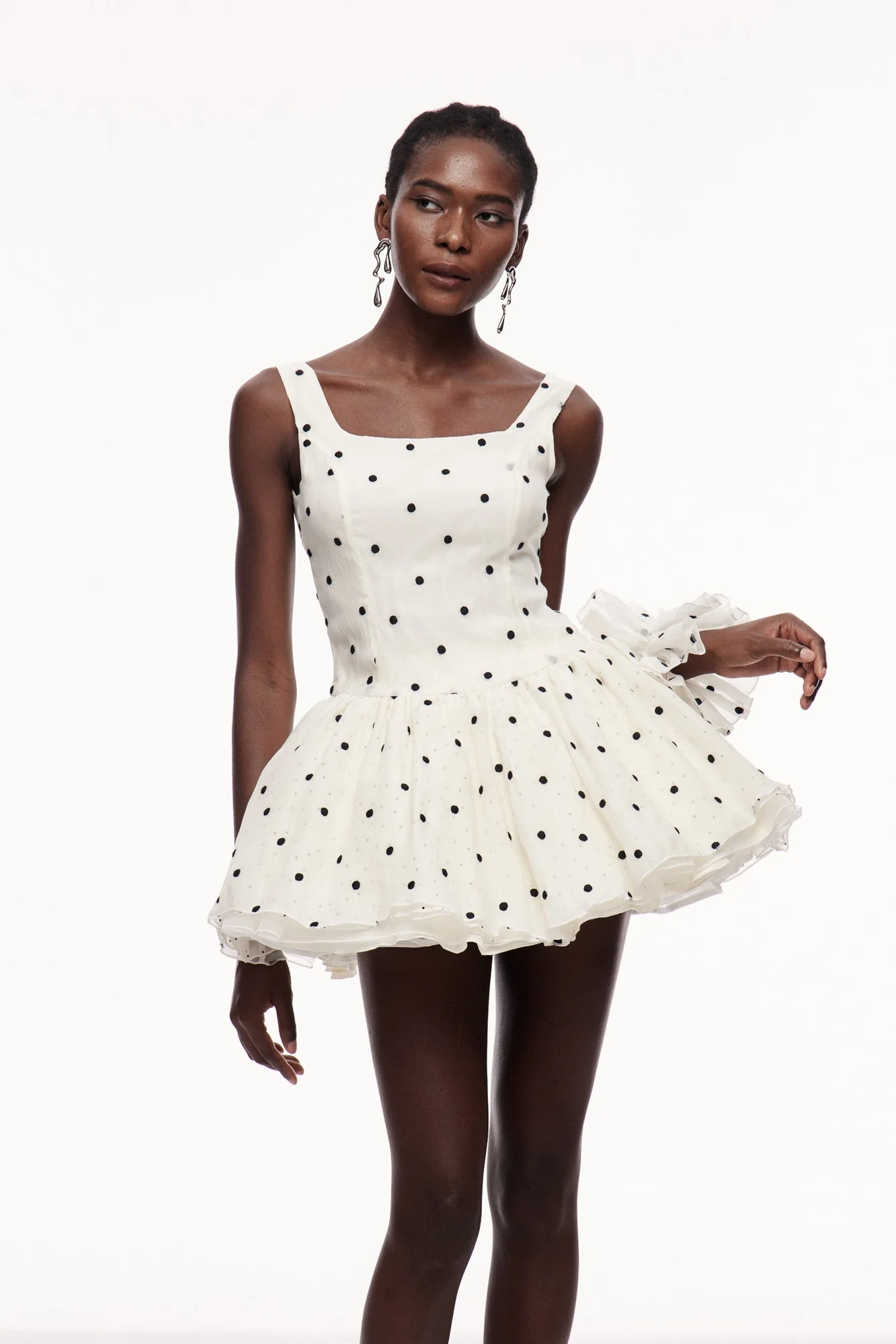 White Polka Dot Puffy Mini Dress