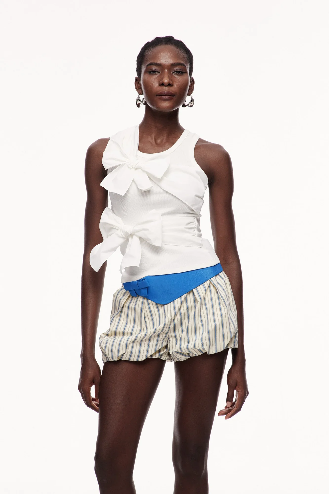 Feminine White Bow Detail Sleeveless Top