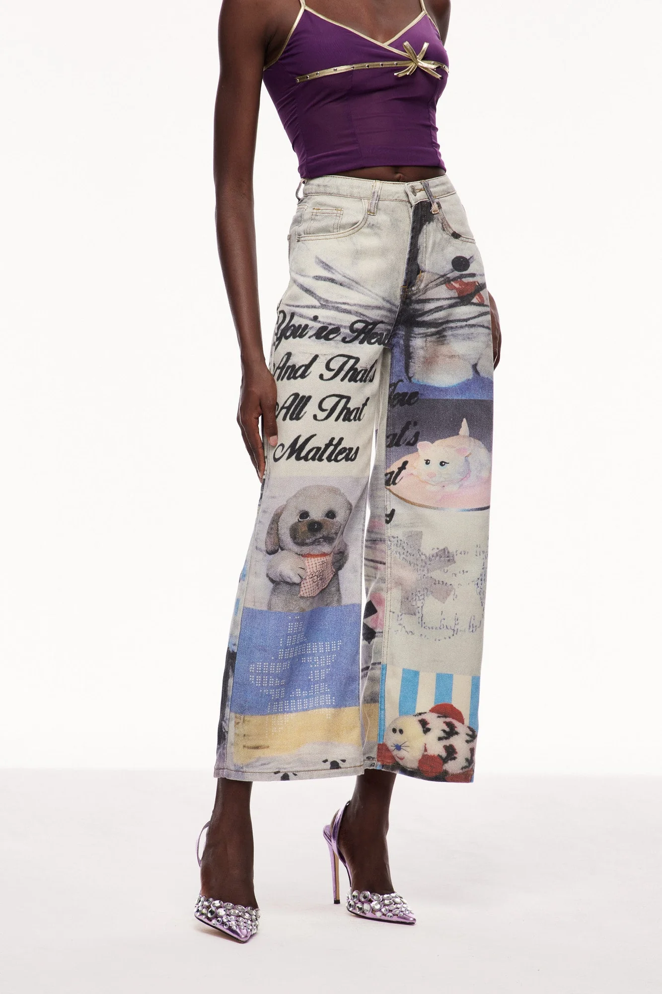 White Printed Cayley Jeans - Tailored Fit and Durable Design