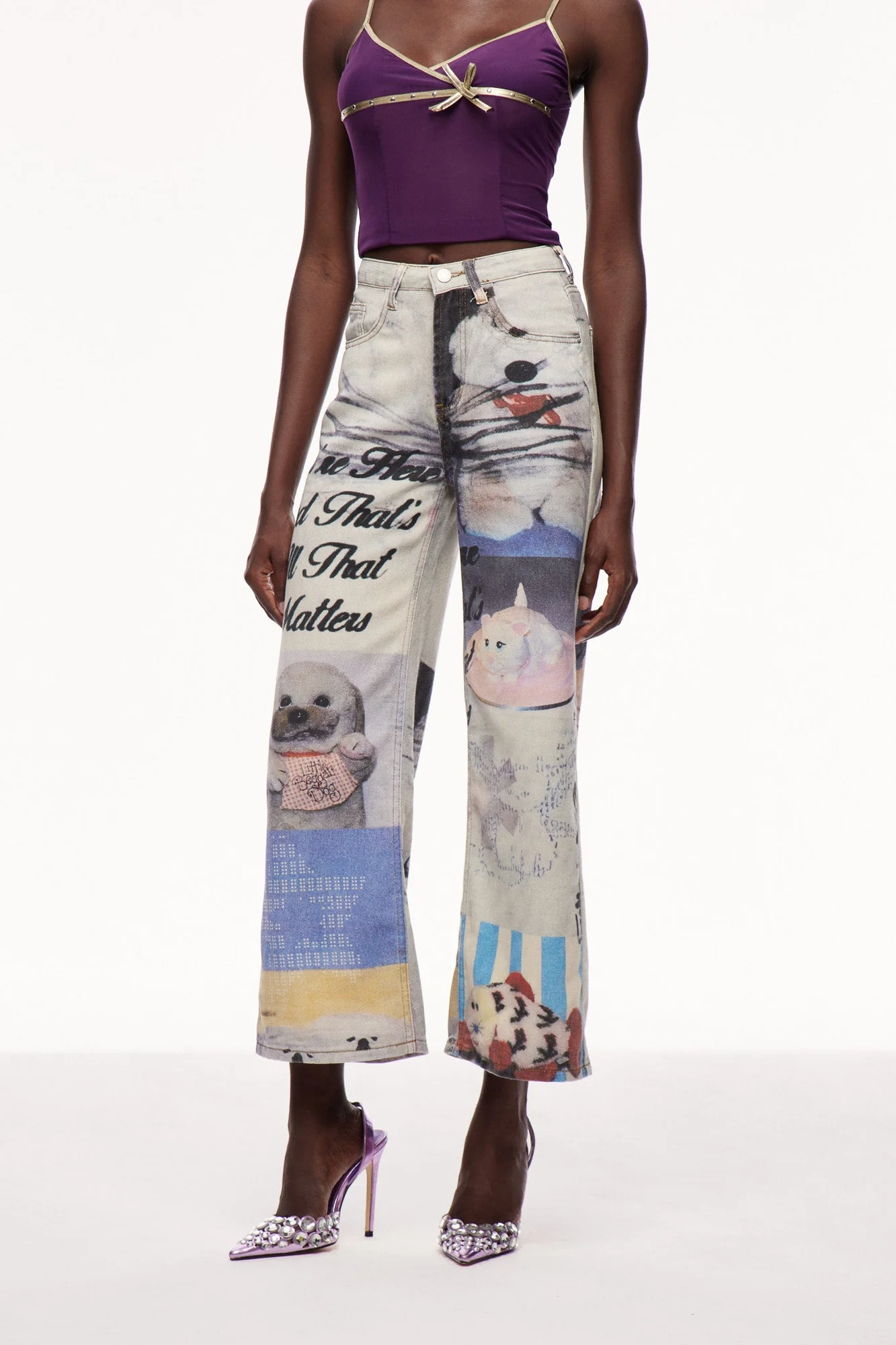White Printed Cayley Jeans - Tailored Fit and Durable Design