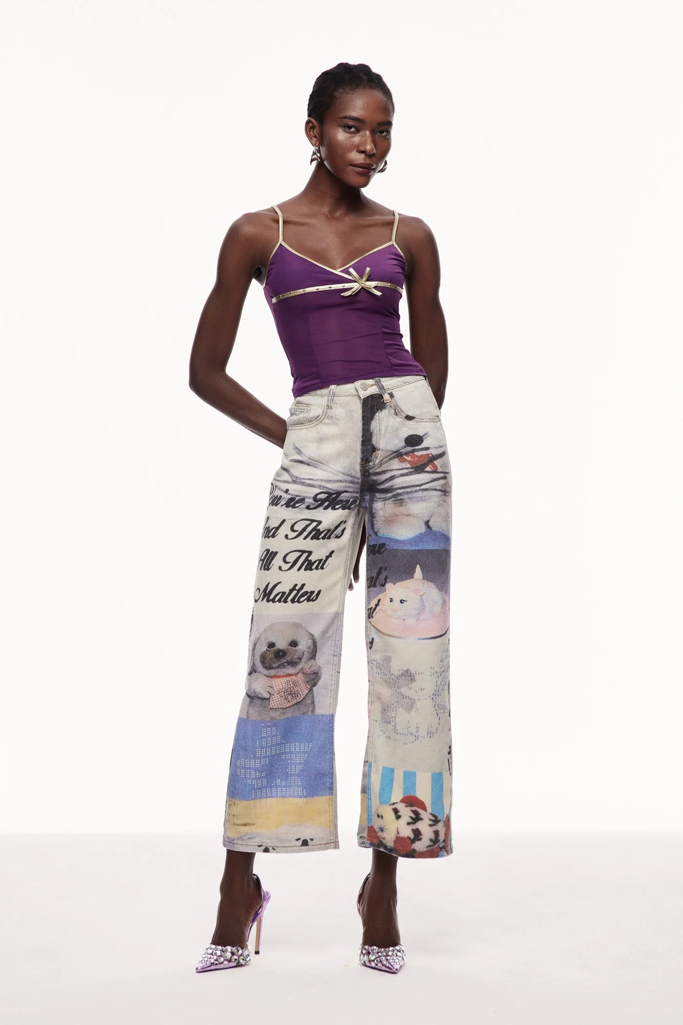 White Printed Cayley Jeans - Tailored Fit and Durable Design