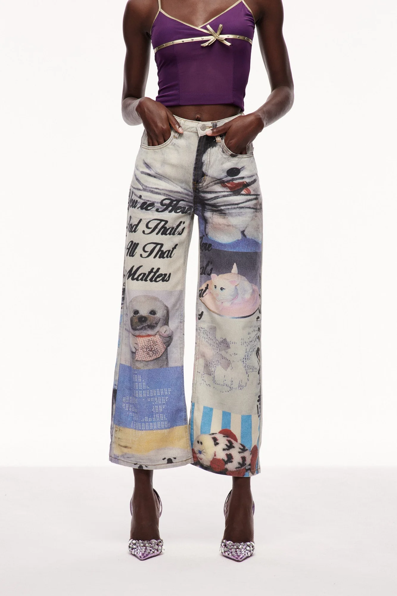 White Printed Cayley Jeans - Tailored Fit and Durable Design