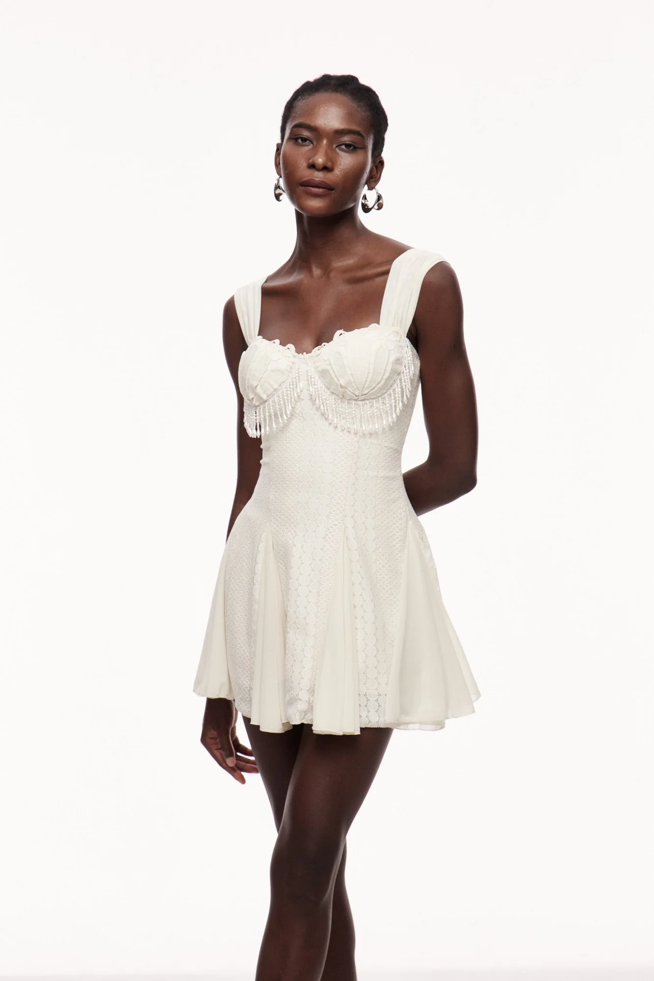 White Fringe Ruffle Mini Dress | Elegant & Playful Design