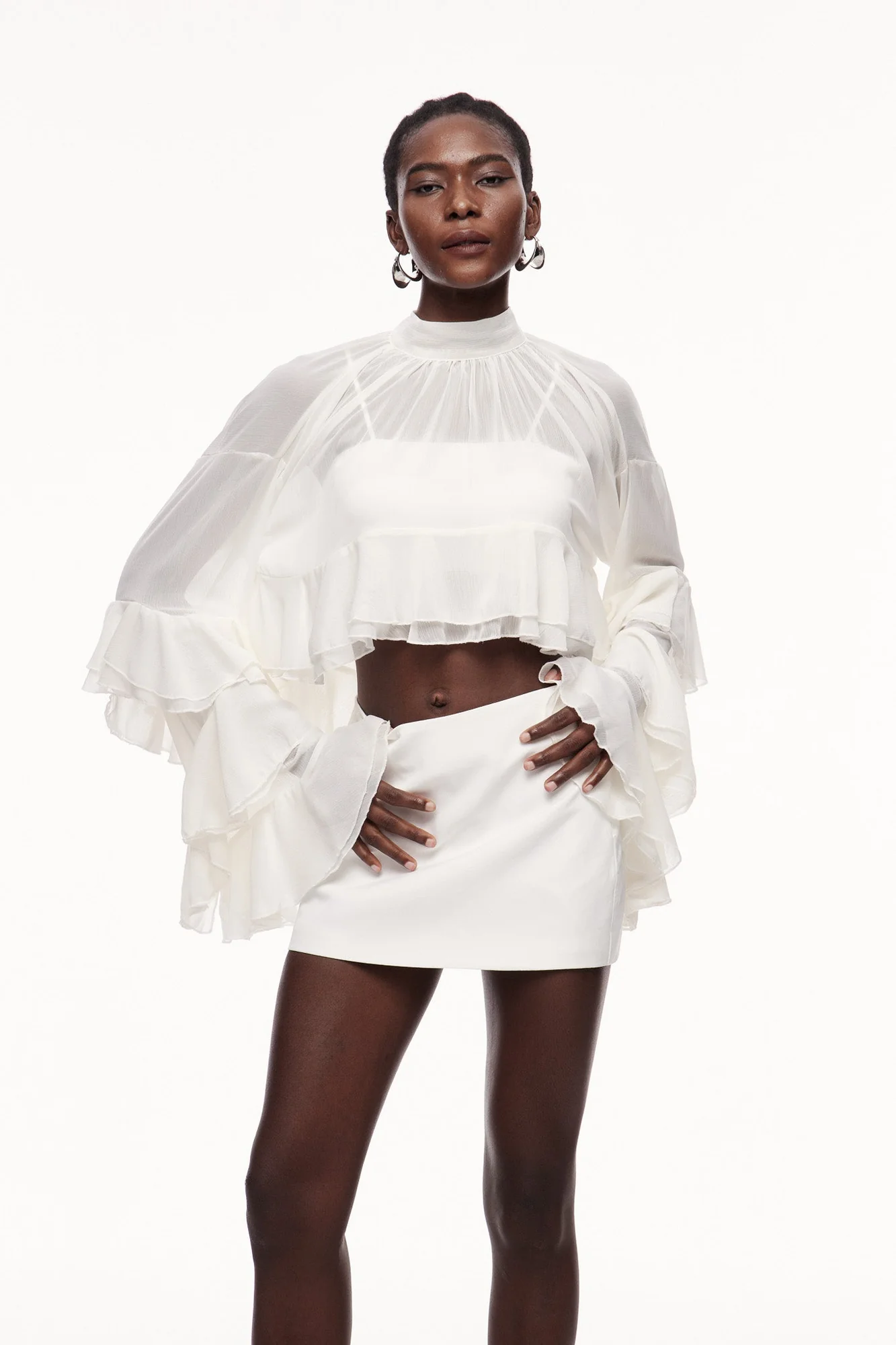 Elegant White Ruffle Long Sleeve Top for Women