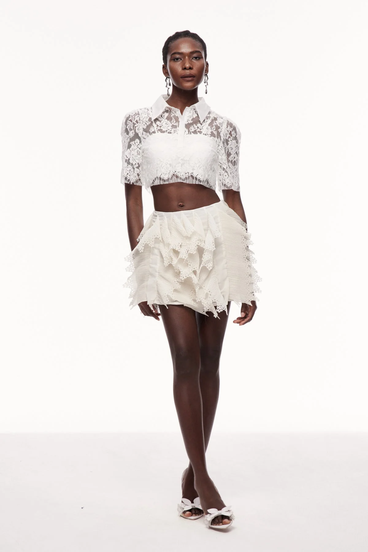 Boho Embroidered Ruffle Mini Skirt - Apricot