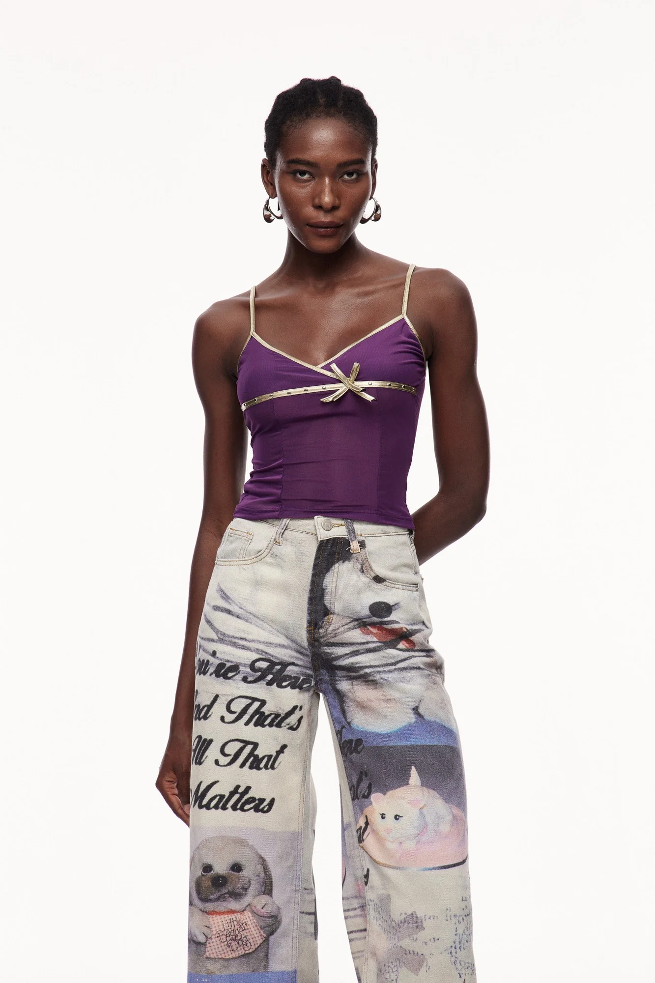 Purple Mesh Spaghetti Top for Elegant Styling