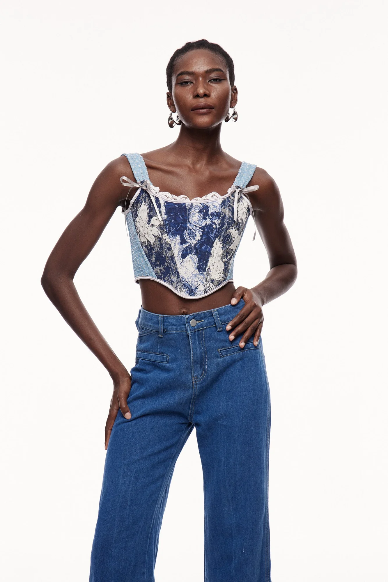 Print Sequin Corset Top in Vibrant Blue | Romantic Coquette Style