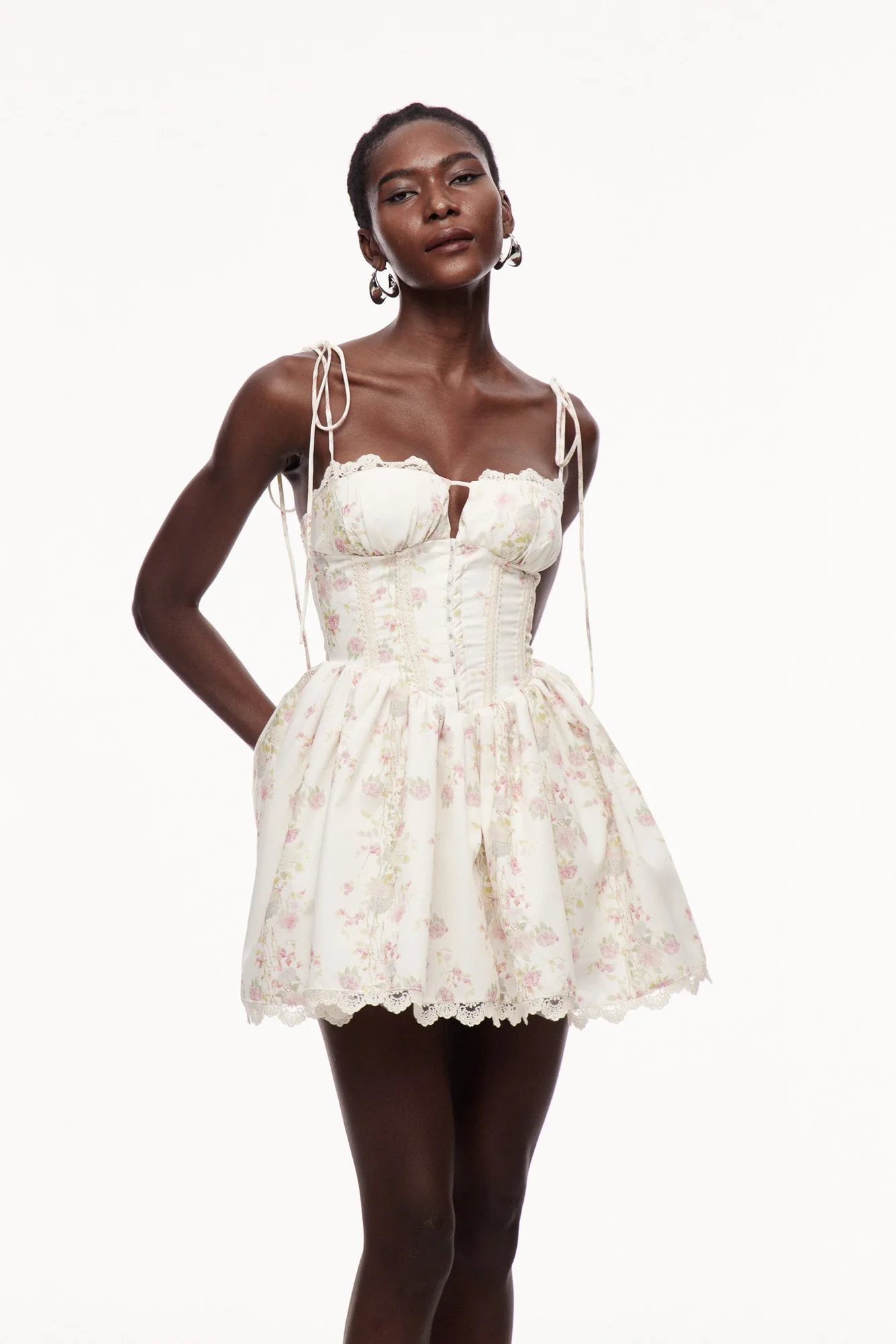 Floral White Corset Mini Dress