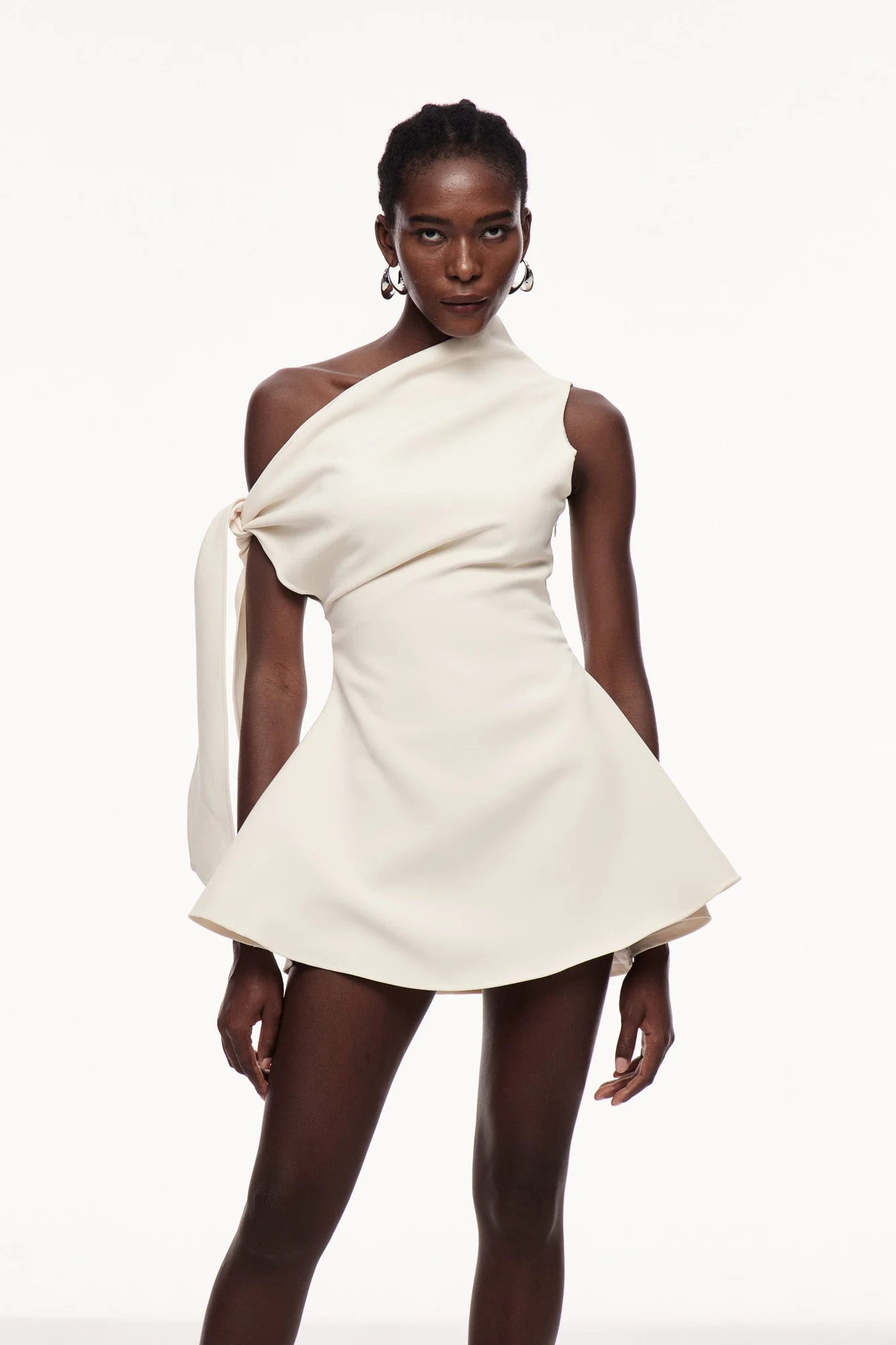 Apricot Lace-Up One Shoulder Mini Dress - Elegant & Chic Style