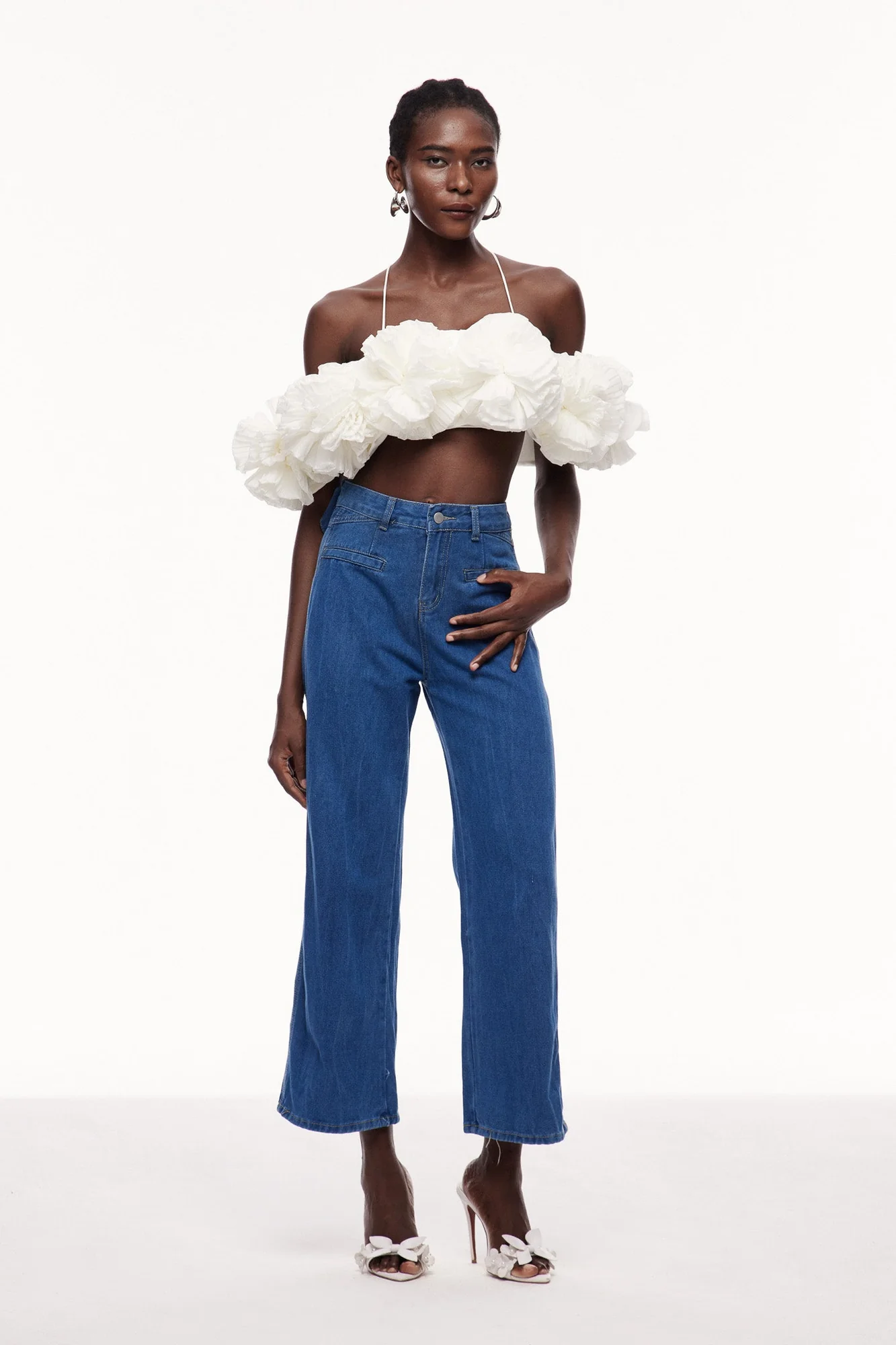 Floral Ruched White Top - Cayetana Style