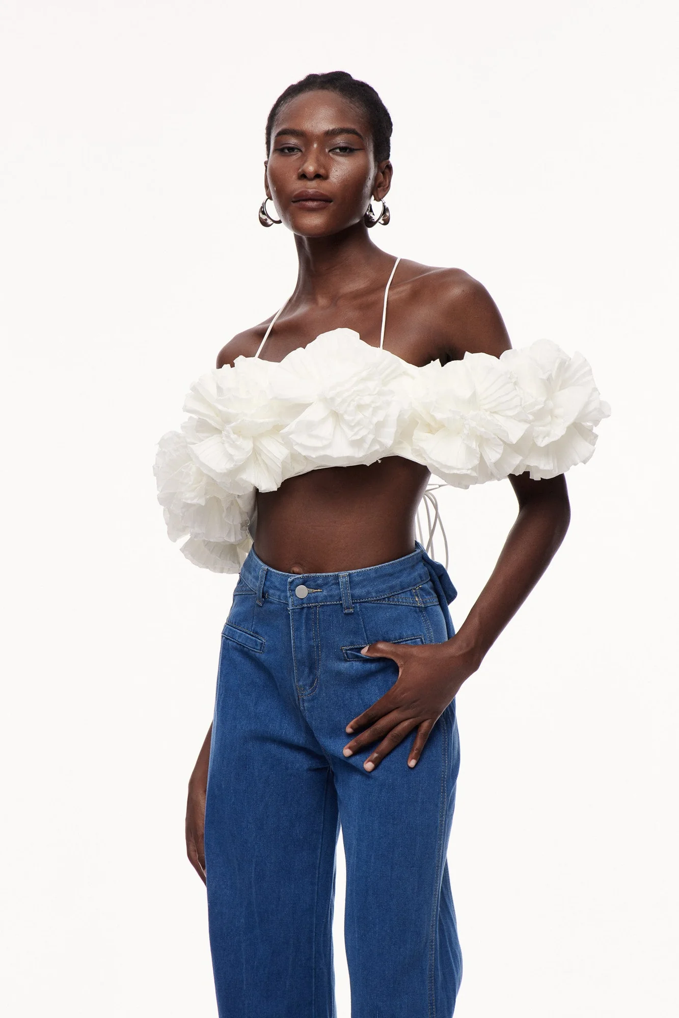 Floral Ruched White Top - Cayetana Style