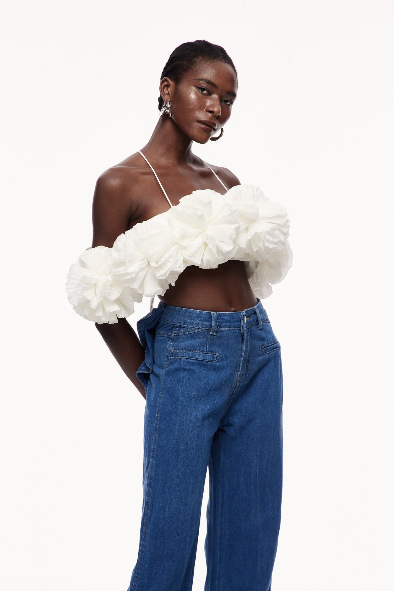 Floral Ruched White Top - Cayetana Style