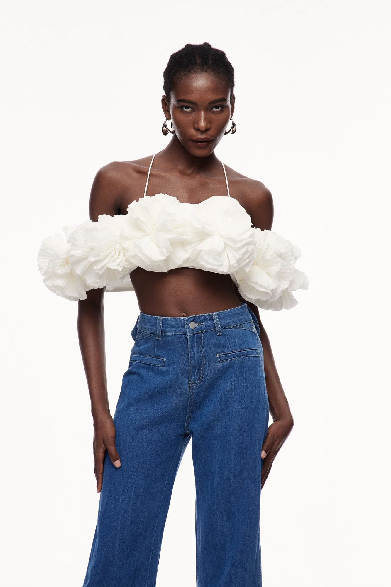 Floral Ruched White Top - Cayetana Style