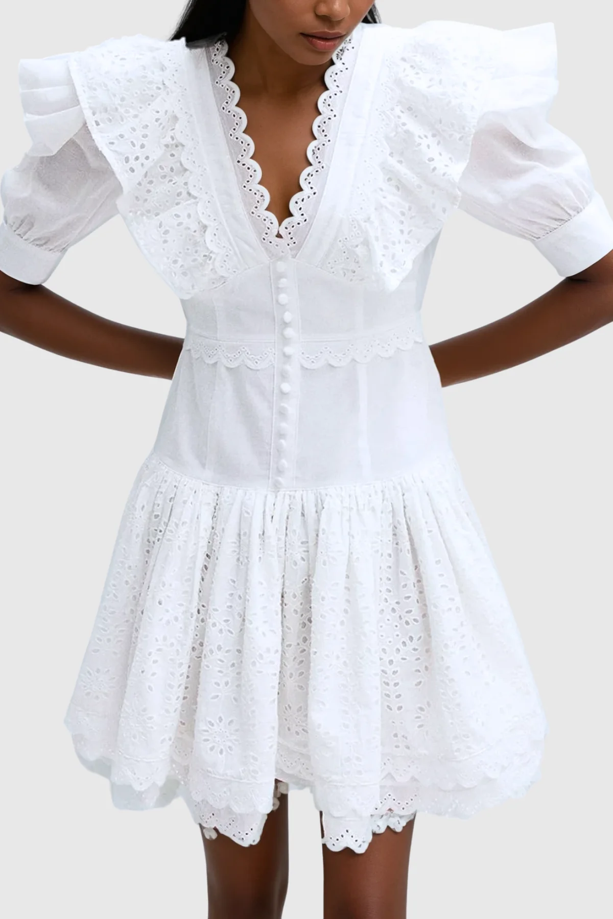 White Balloon Sleeve Mini Dress