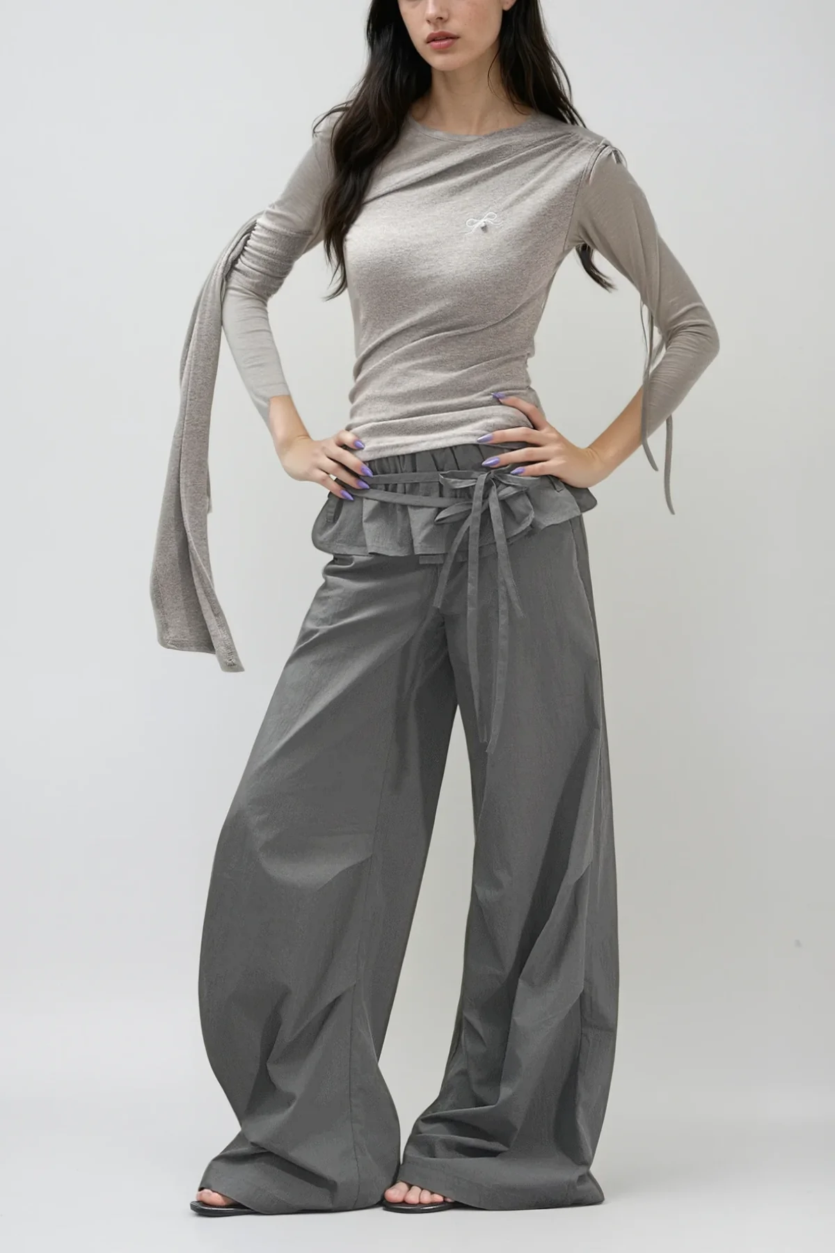 Sophisticated Deconstructed Ruffle Pants in Grey | Innovare Denim
