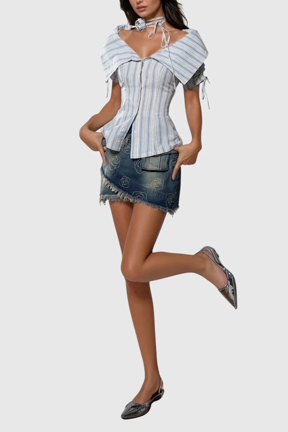 Chic Blue Stripe Off Shoulder Top for Effortless Elegance