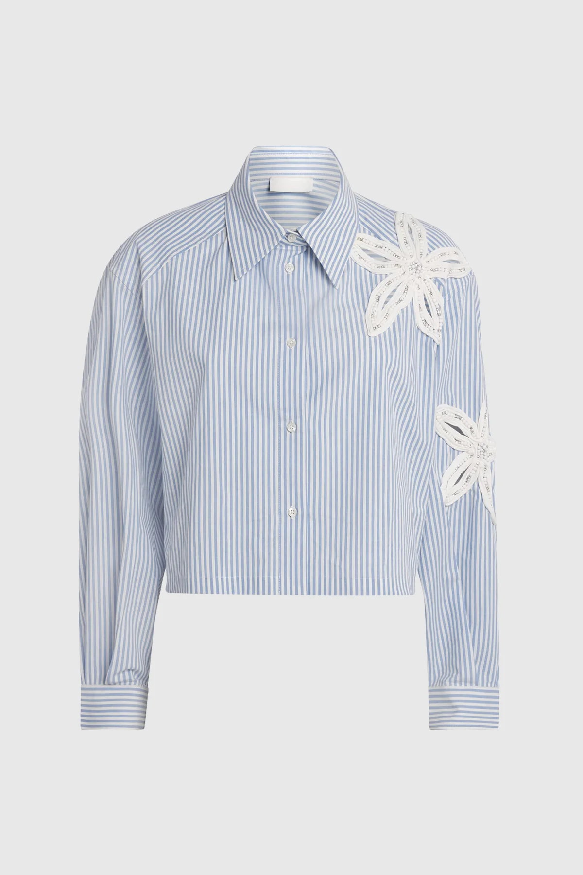 Blue Stripe Flower Cutout Shirt