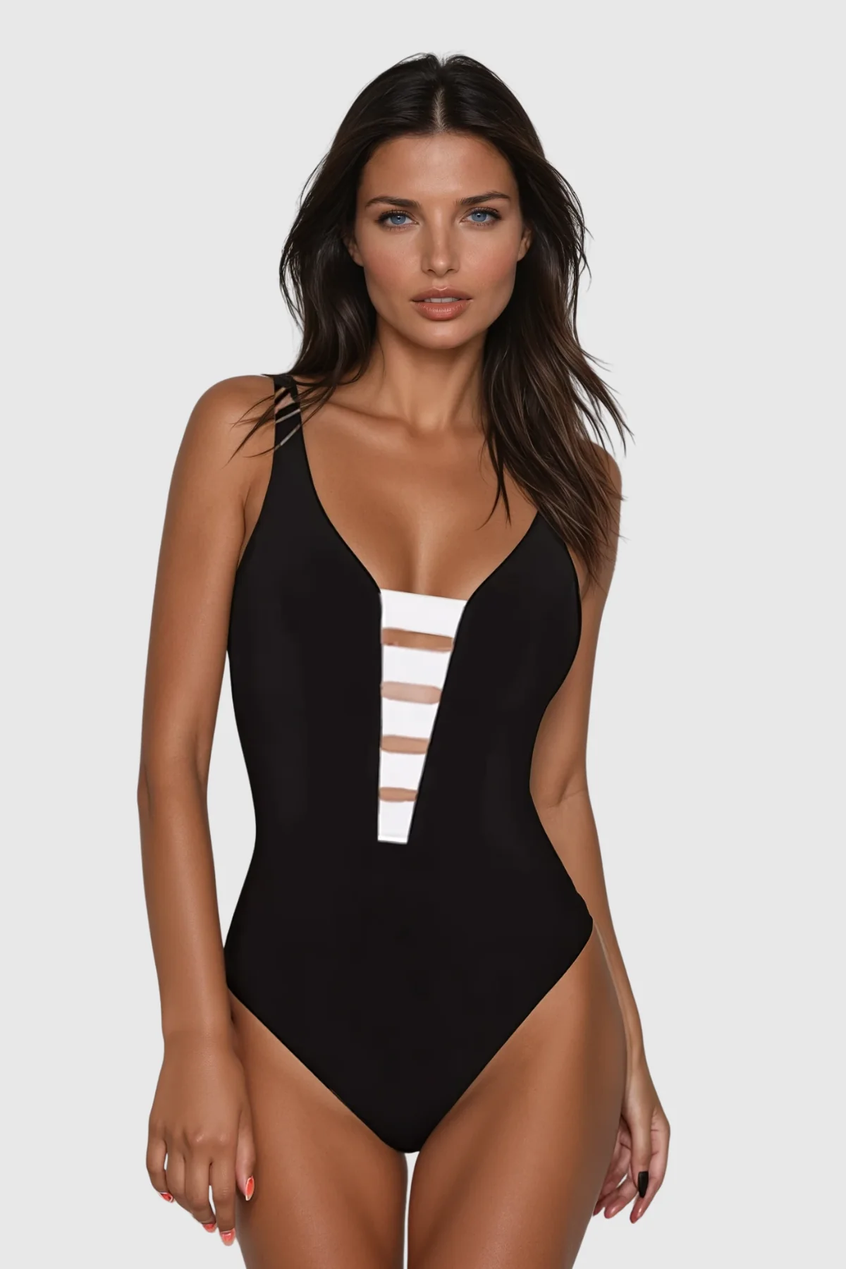 Womens Black Plunge Bodycon Swimsuit