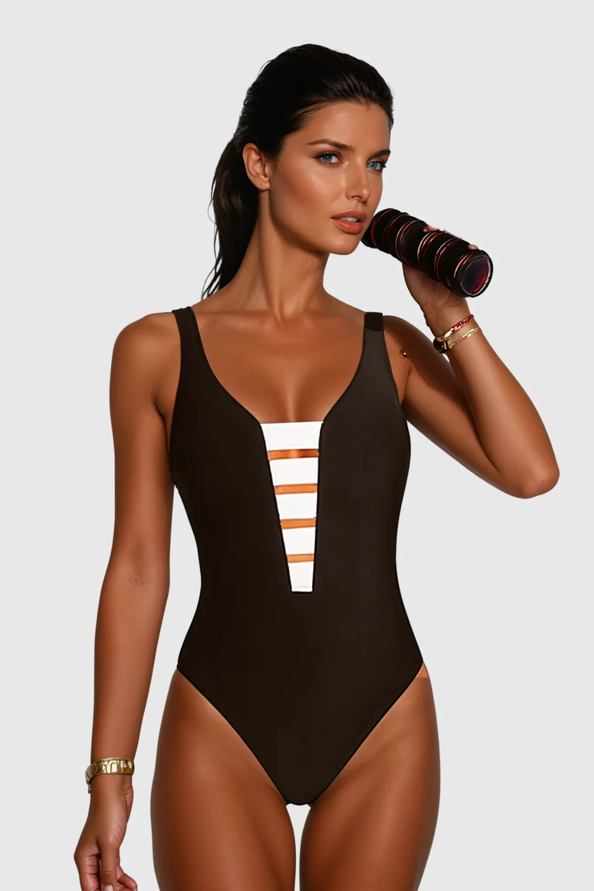 Womens Black Plunge Bodycon Swimsuit