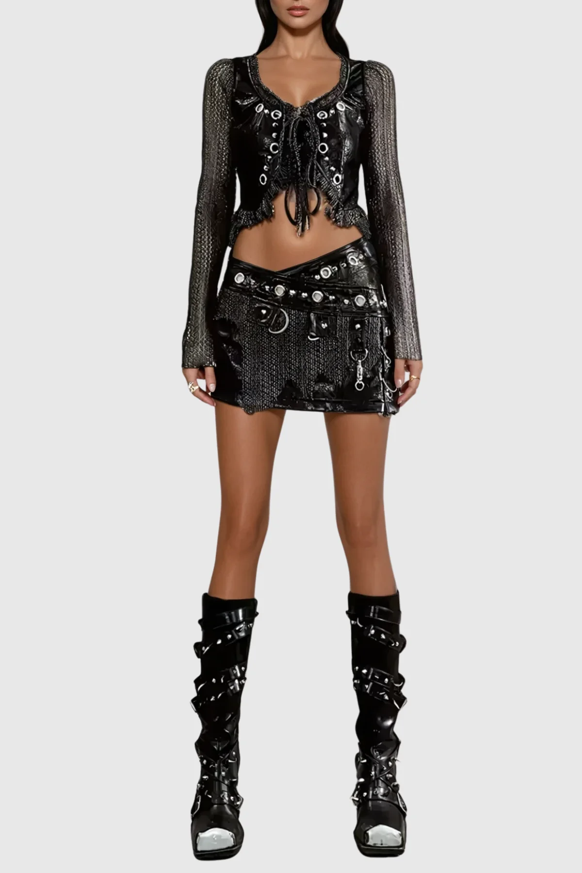 Black Leather Asymmetric Mini Skirt