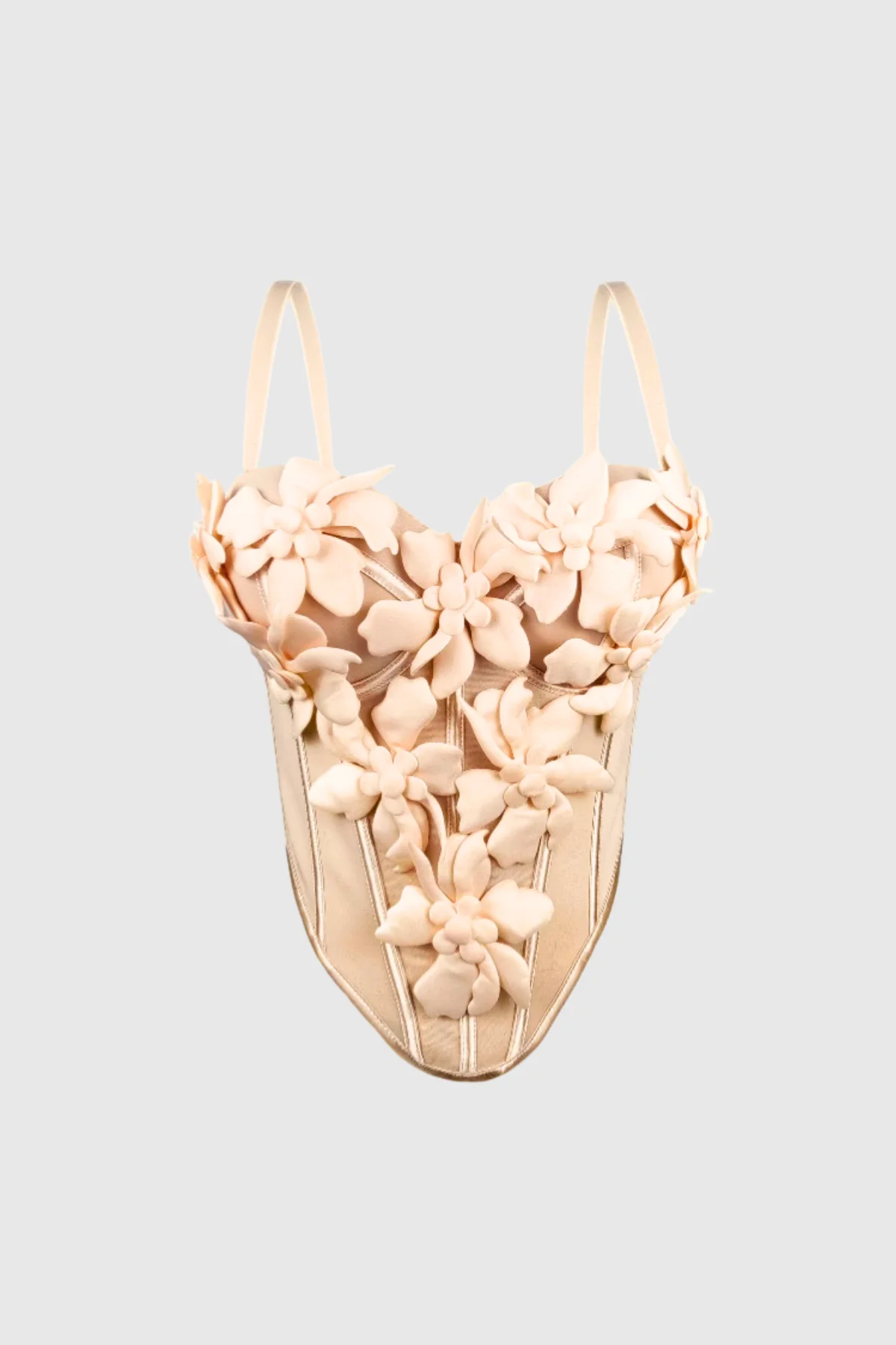 Floral Corset Spaghetti Top in Apricot - Elegant Romantic Style