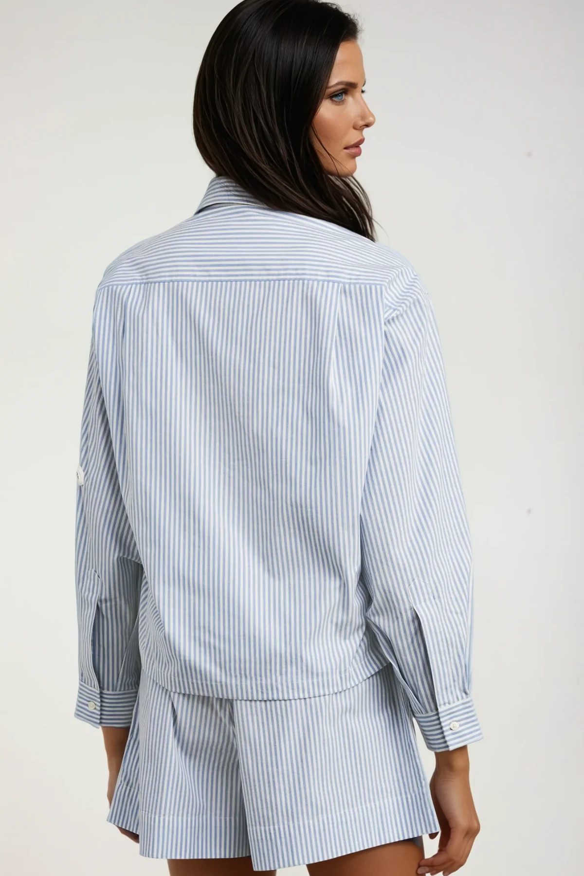 Chic Blue Stripe Flower Cutout Pants