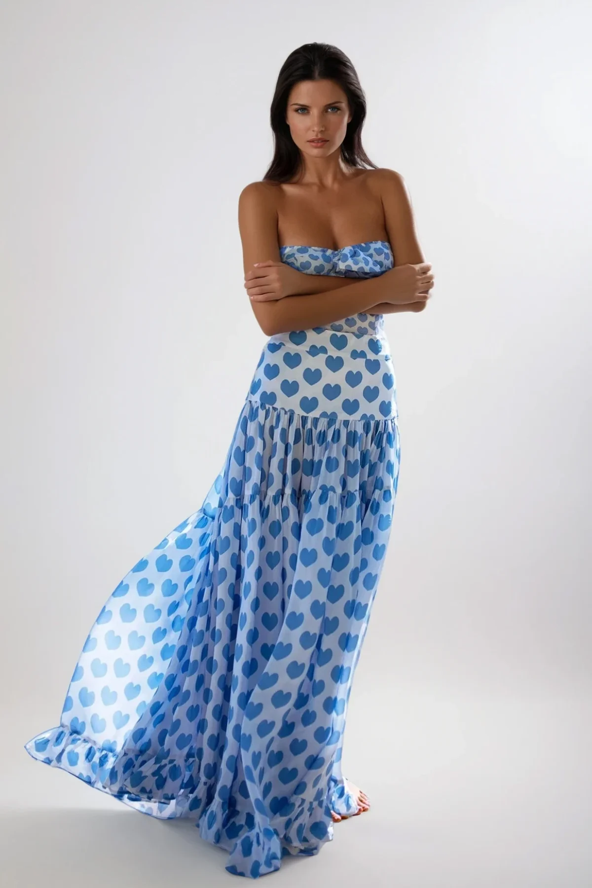 Heart Ruffle Sleeveless Swimwear in Blue for Women