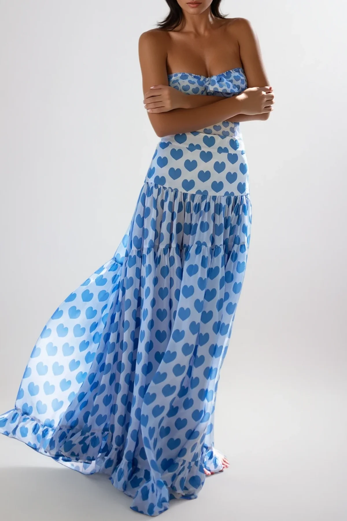 Heart Ruffle Sleeveless Swimwear in Blue for Women