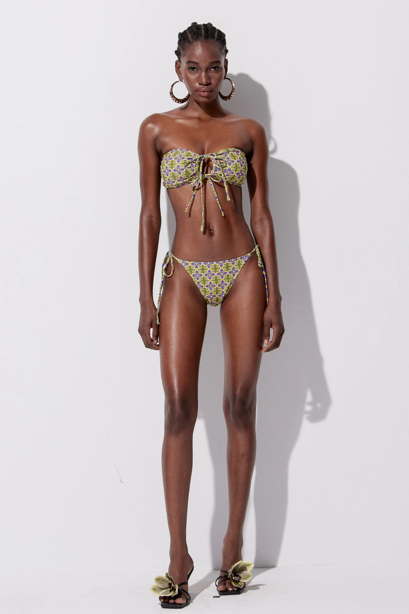 Boho Green Printed Strapless Swimwear in Ylva Style