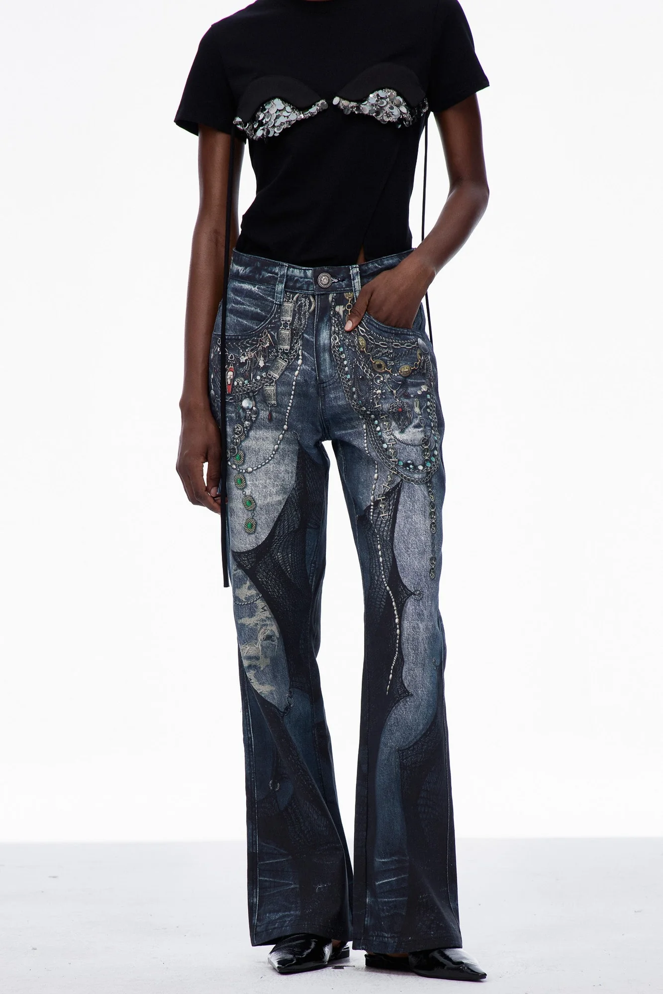 Lace Chain Print Denim Jeans - Urban Edge Style