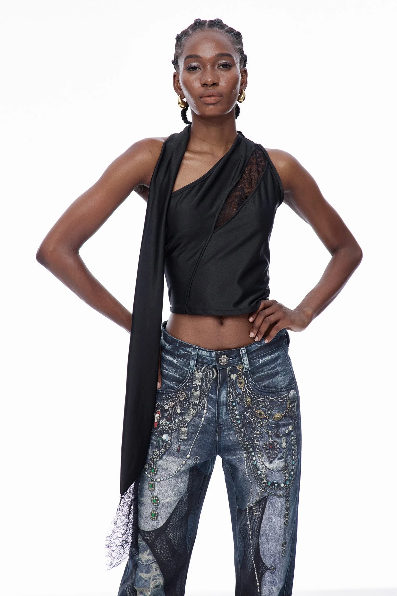 Elegant Carlo Lace Satin Top - Black Chic Styling