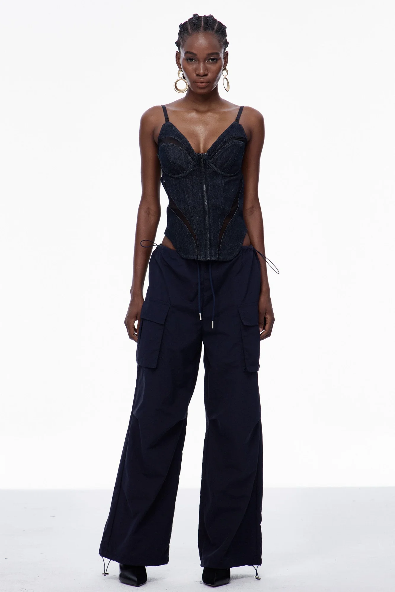 Denim Corset Spaghetti Top | Elegant & Edgy Style