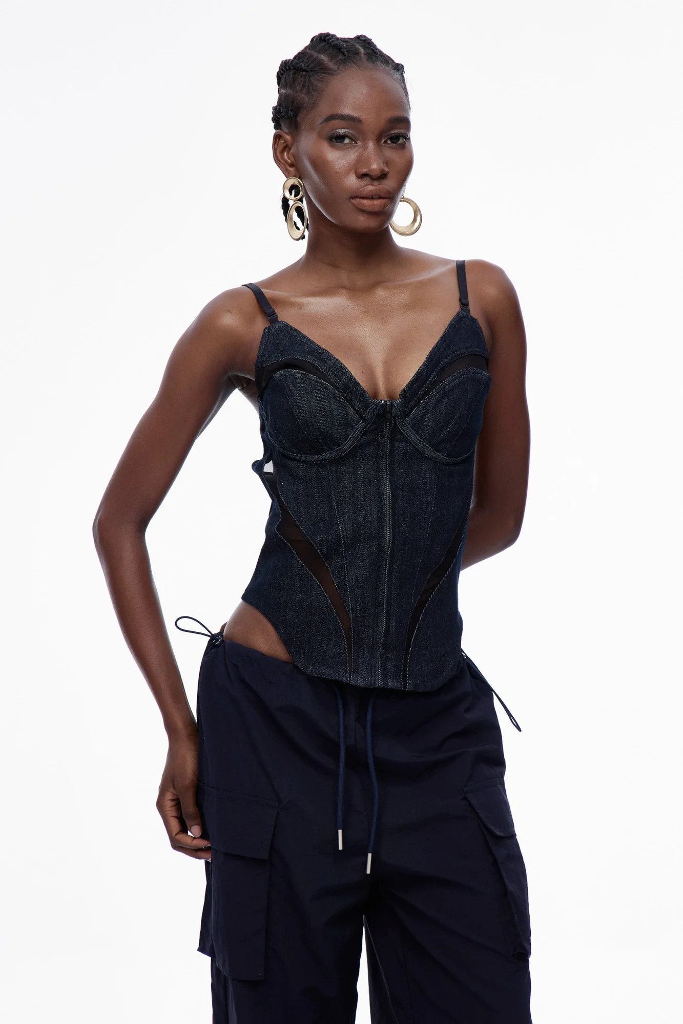 Denim Corset Spaghetti Top | Elegant & Edgy Style