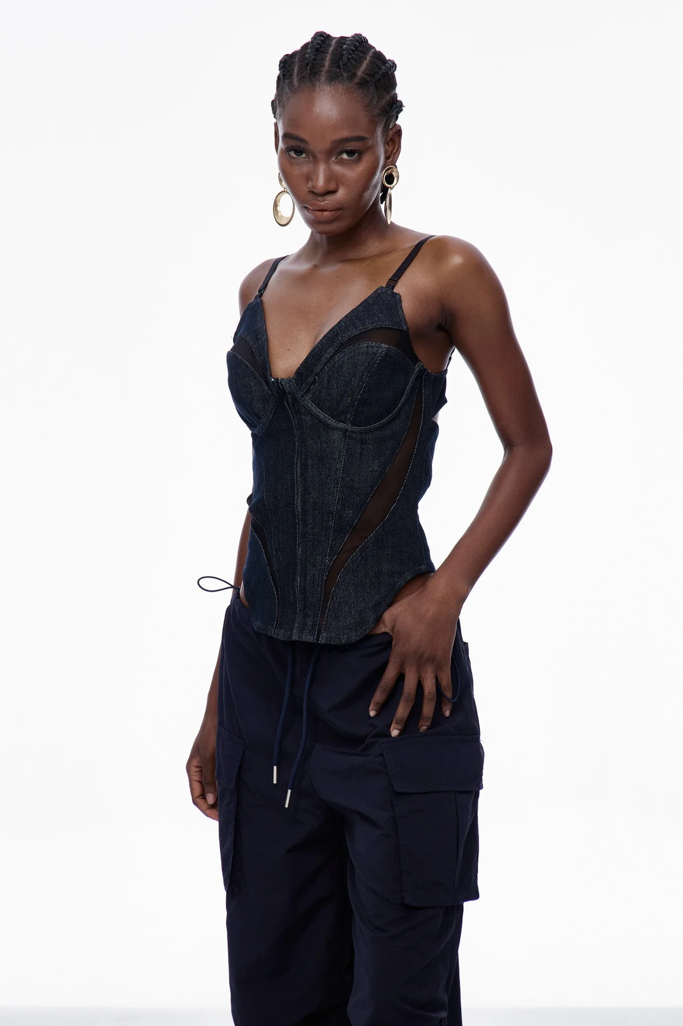 Denim Corset Spaghetti Top | Elegant & Edgy Style