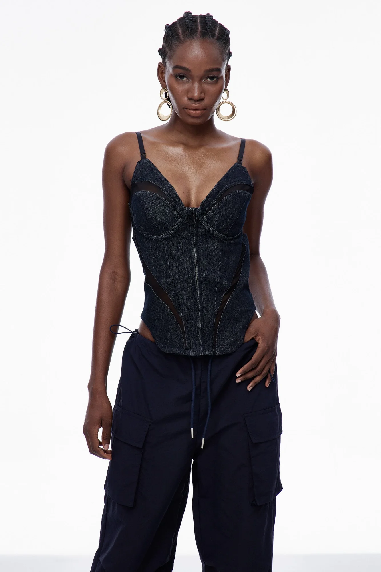 Denim Corset Spaghetti Top | Elegant & Edgy Style