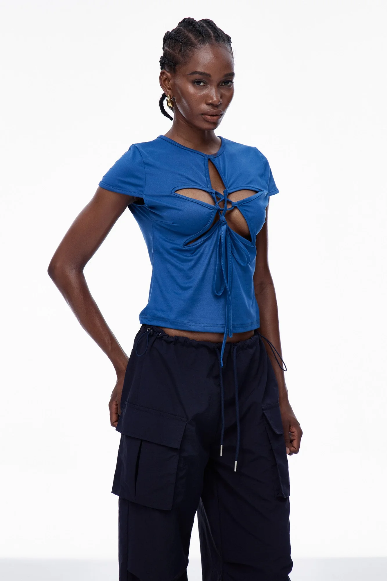 Star Cutout Lace Up Top in Blue | Edgy Urban Edge Style