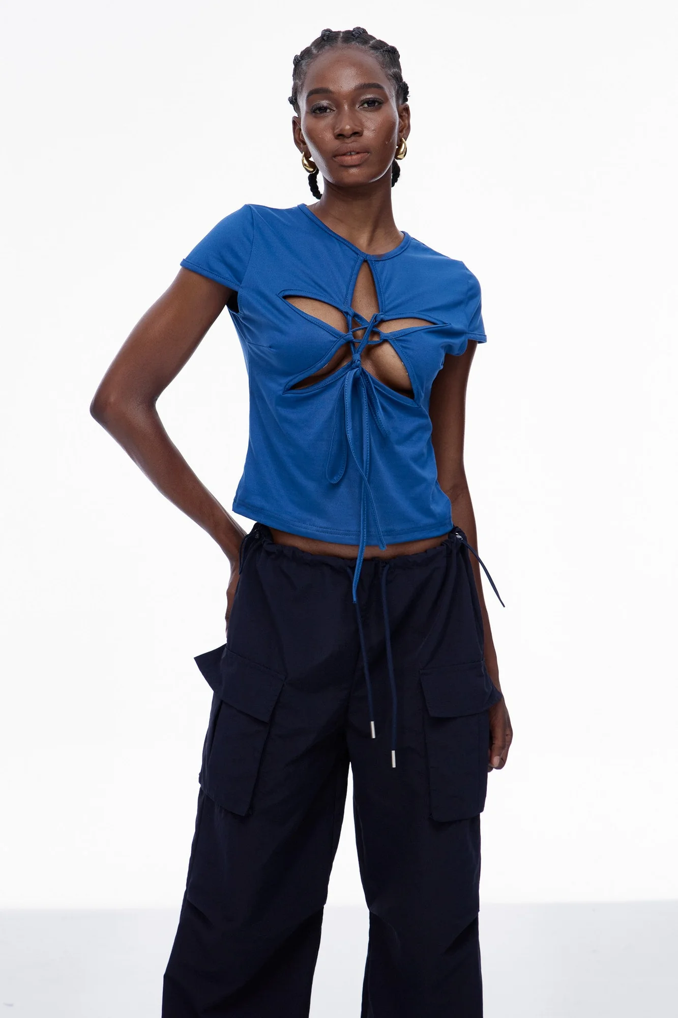 Star Cutout Lace Up Top in Blue | Edgy Urban Edge Style