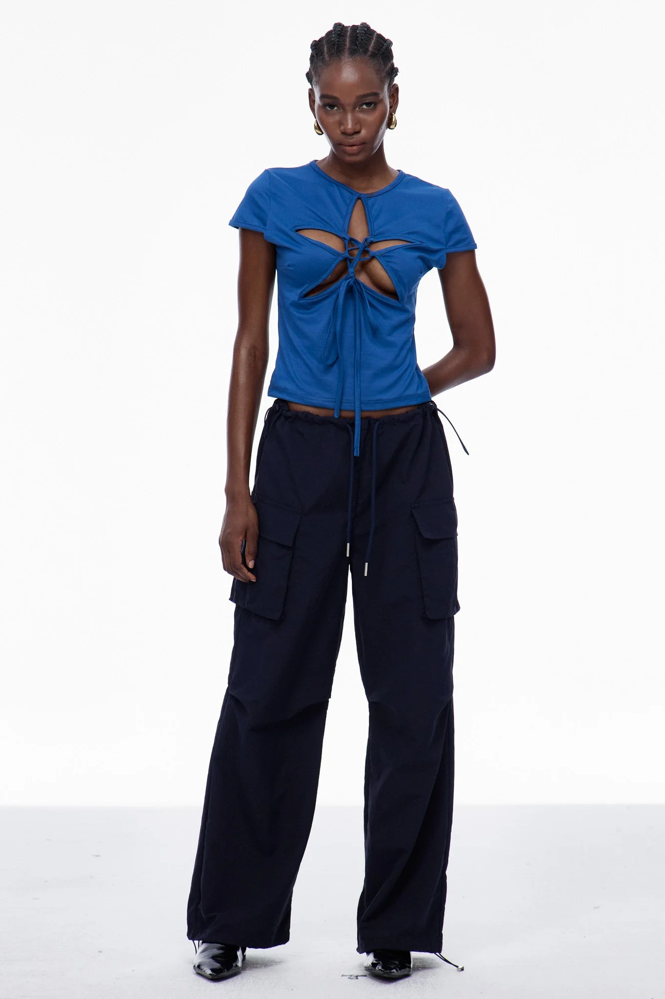 Star Cutout Lace Up Top in Blue | Edgy Urban Edge Style