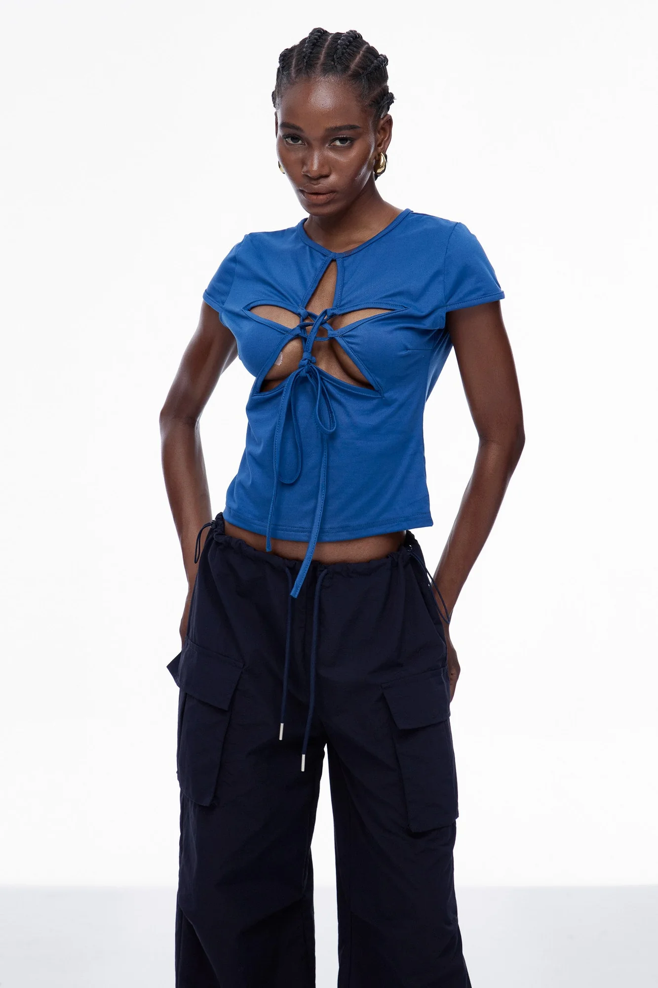 Star Cutout Lace Up Top in Blue | Edgy Urban Edge Style
