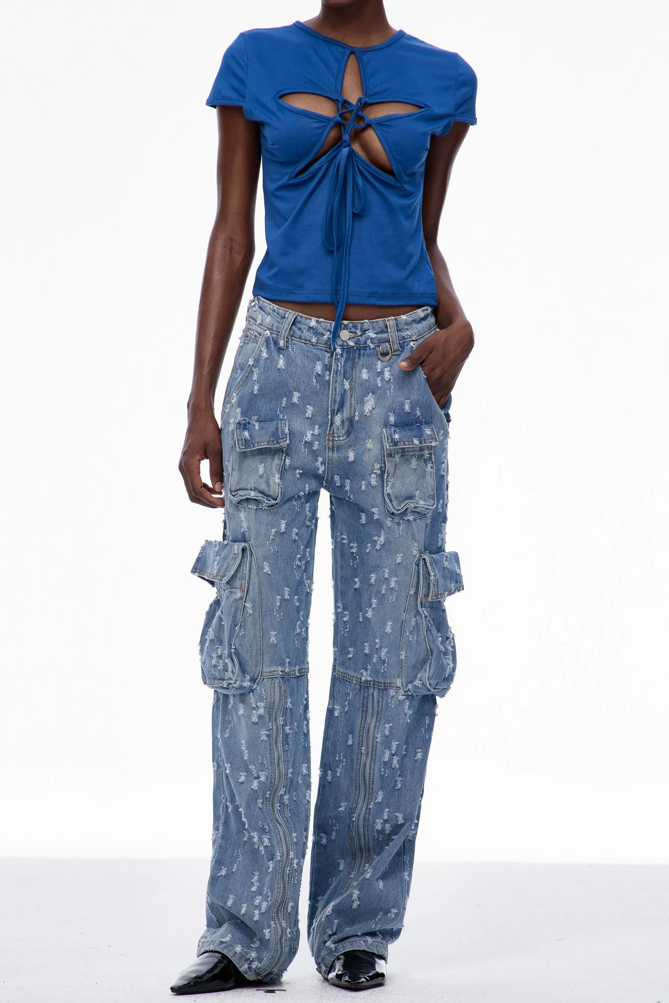 Blue Cargo Pocket Utility Jeans