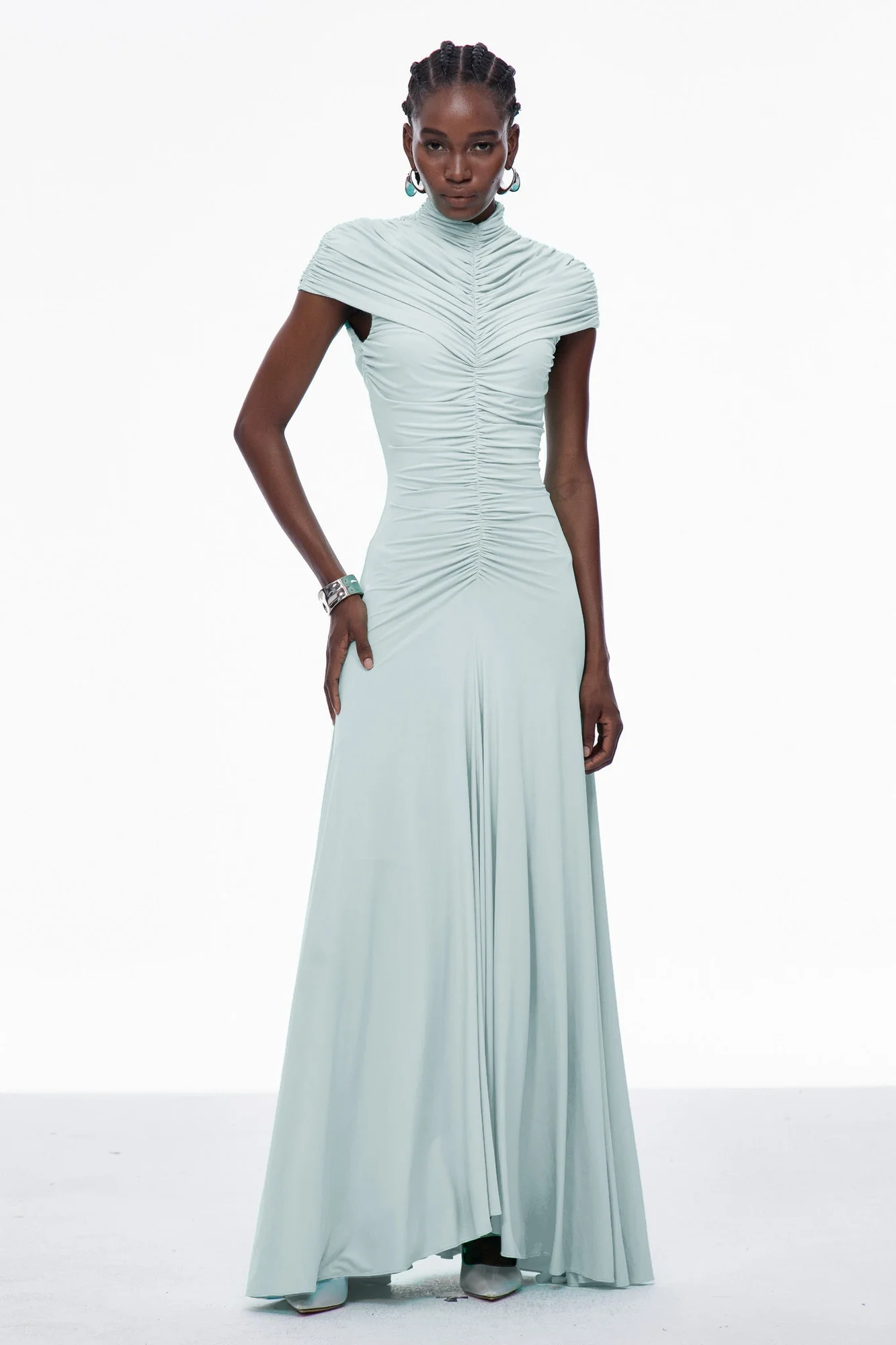 Elegant Green Ruched Maxi Dress