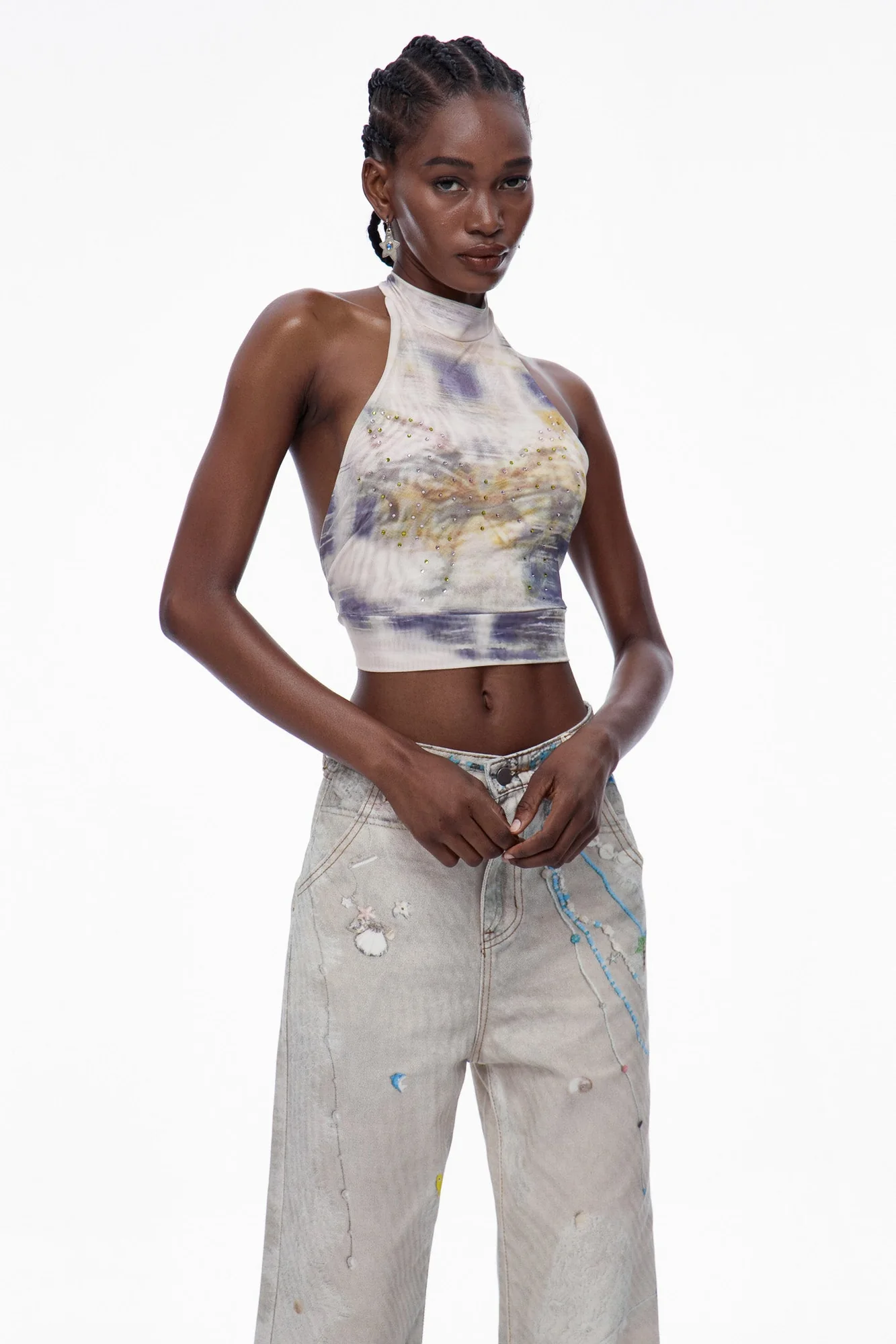 Elegant White Butterfly Halter Neck Top