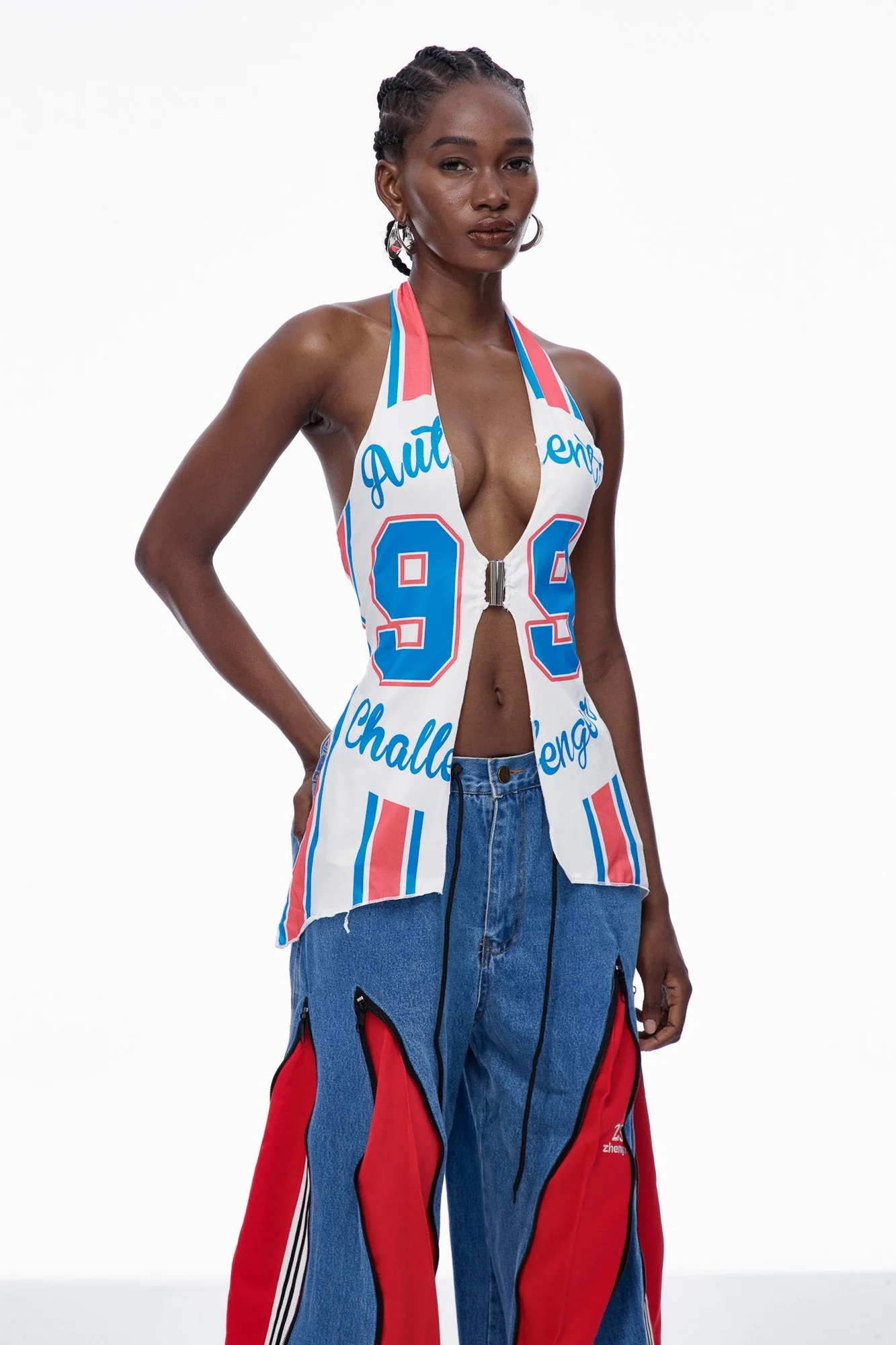 White Halter Neck Printed Top - Stylish Cap Sleeve Design