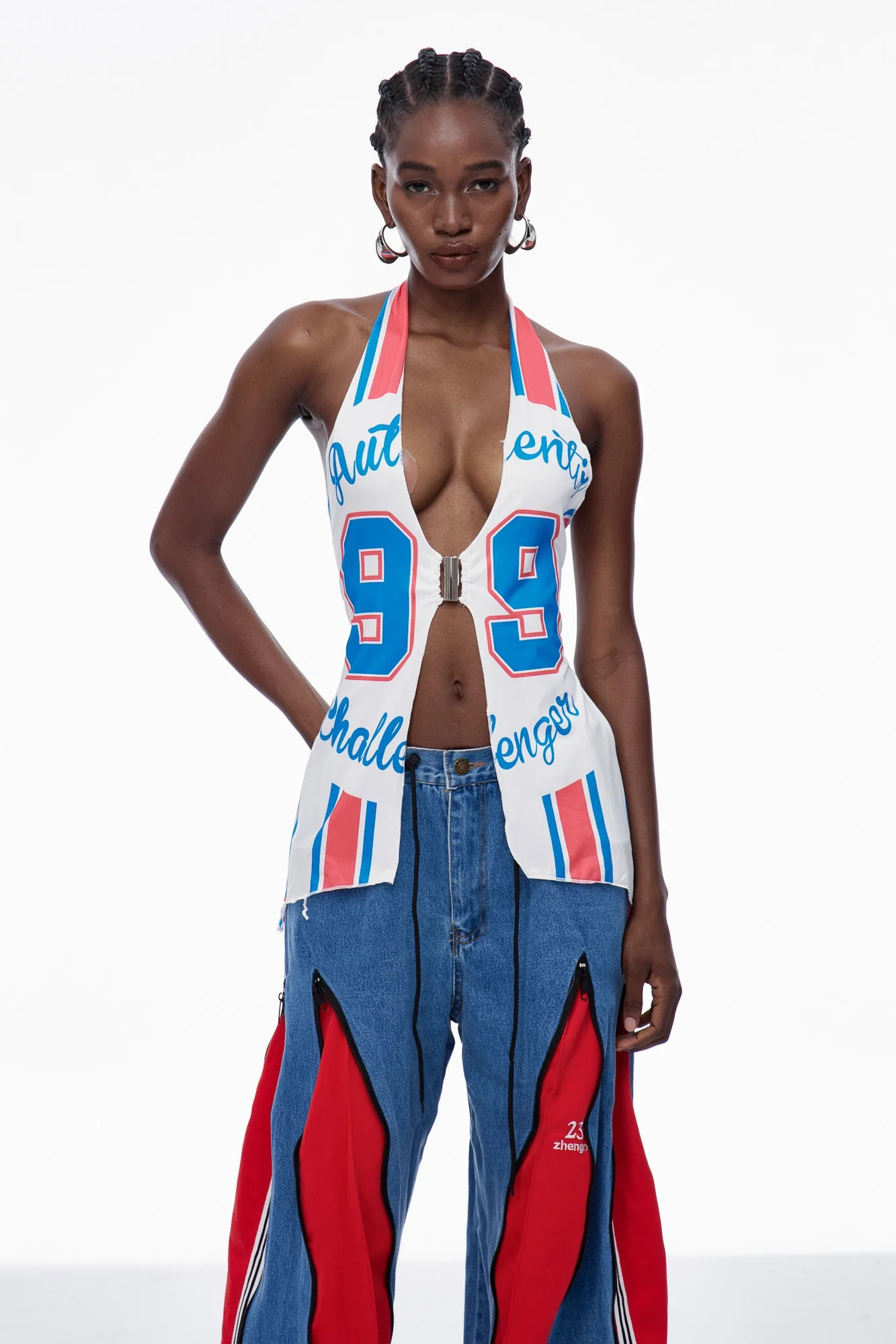 White Halter Neck Printed Top - Stylish Cap Sleeve Design