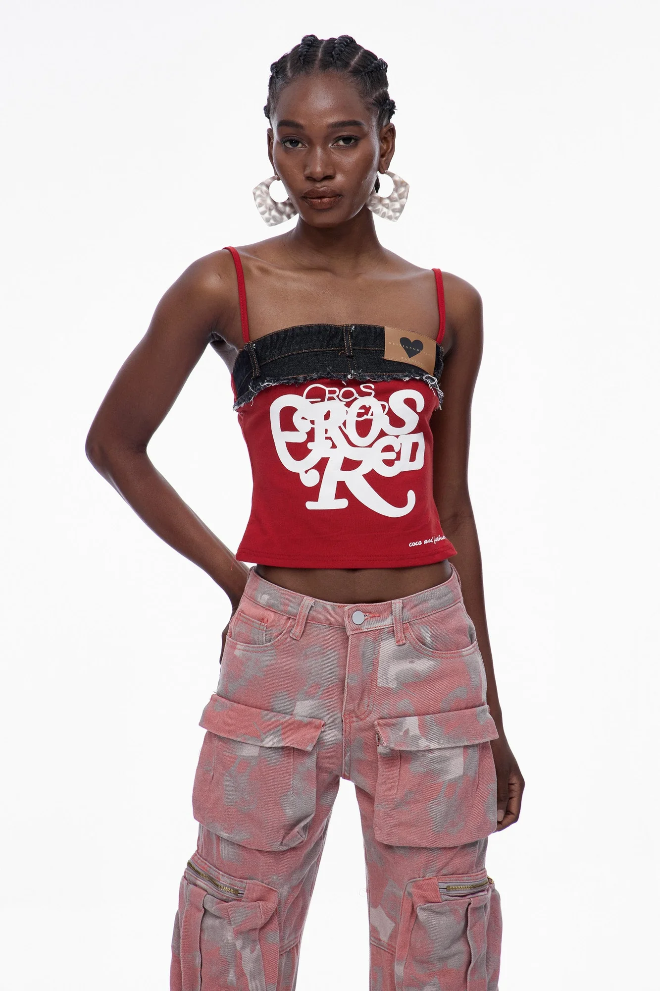 Deconstructed Print Top Red Floral Design