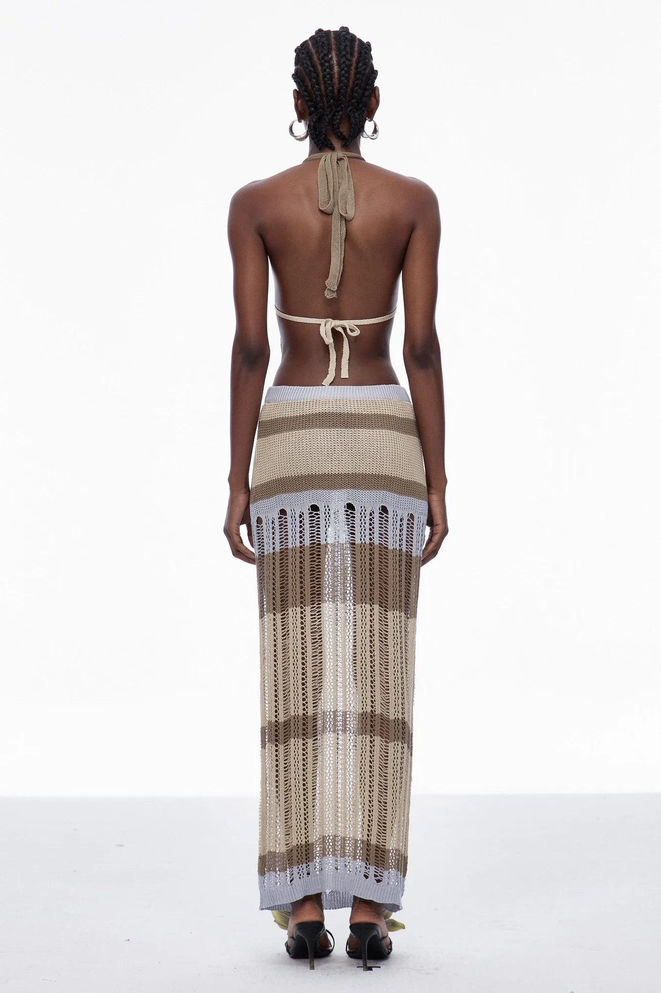 Elegant Backless Knit Skirt Set in Khaki