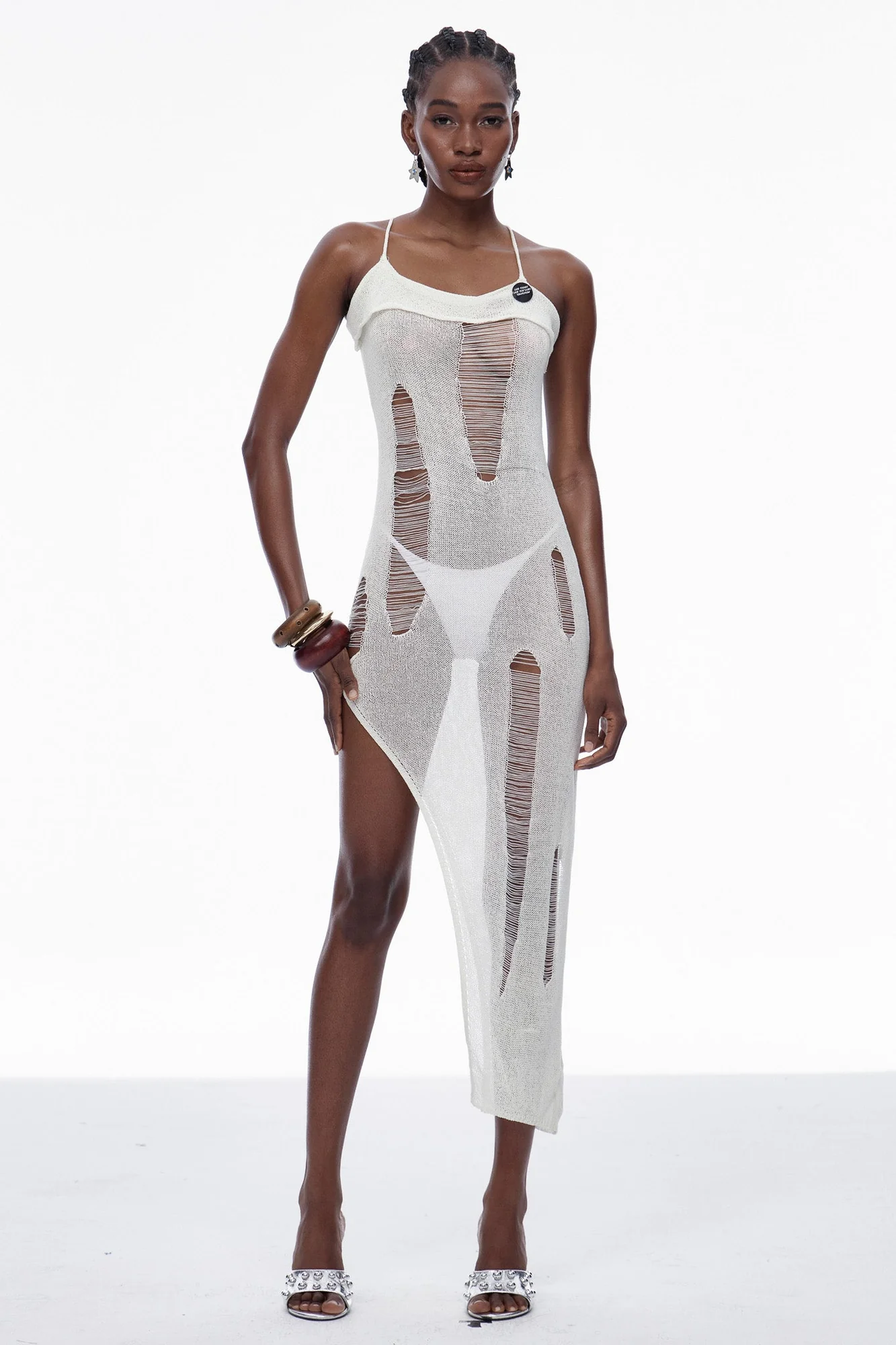 Apricot Knit Maxi Dress with Spaghetti Straps